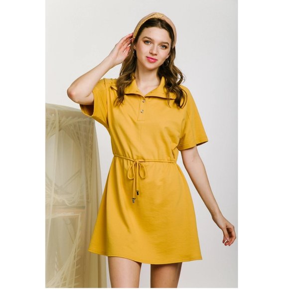 High Neck Collared Buttoned and Belted Formal Office Dress - Picture 5 of 7